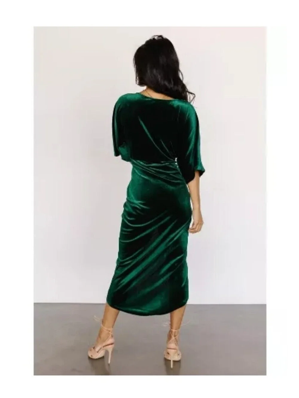 Baltic Born NWT Derp Green Brendyn Ruched Velvet Midi Dress in Emerald Size XL - Picture 3 of 8